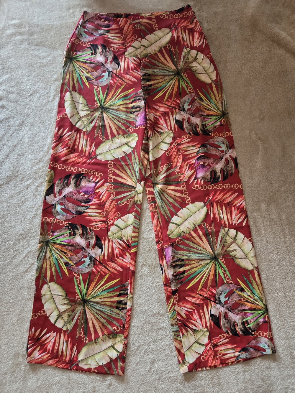 New Guess Tropical-Print Wide-Leg Pants material polyester Length 42 waist 14